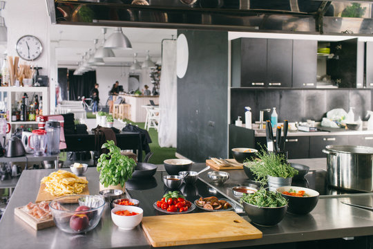 Raw Ingredients On Table In Kitchen