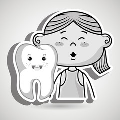 healthy cartoon girl and tooth vector illustration