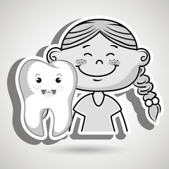healthy cartoon girl and tooth vector illustration