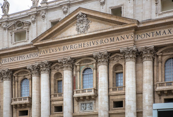 Facade of the Saint Peter's Basilica and balcony where Pope stands, St.Peter Square, Rome. Vatican