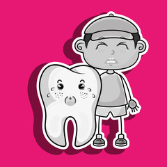 crying cartoon boy and tooth for a toothache