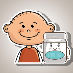 smiling cartoon boy holding container over green background