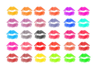 colorful mouth concept for makeup on white background.