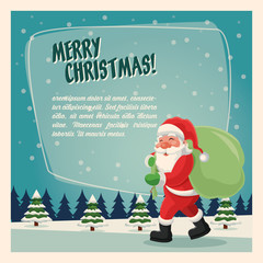 Merry Christmas concept represented by santa cartoon icon over landscape. Colorfull and vintage illustration inside frame.