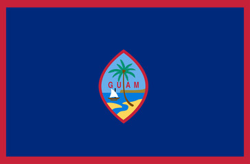 Vector flat style Territory of Guam state flag. Official design of Guam national flag. Symbol with seal emblem with palm and island. Independence day, holiday, button, template background illustration
