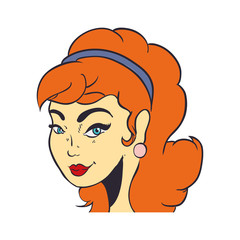 Woman pop art female avatar person retro vintage icon. Colorfull and flat illustration. Vector graphic