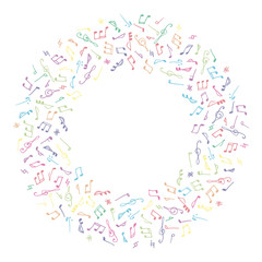 Circle colorful music frame in doodle style