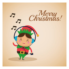 Merry Christmas concept represented by elf cartoon icon over pastel brown background. Colorfull and classic illustration inside frame.