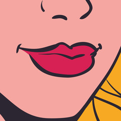 Woman mouth lips pop art female avatar person retro vintage icon. Colorfull and flat illustration. Vector graphic