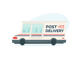 Cartoon fast delivery truck. Isolated objects on white background in flat cartoon style. Vector illustration.