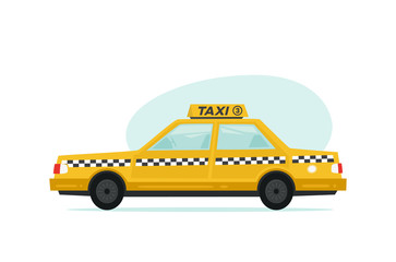 Cartoon yellow taxi icon. Isolated objects on white background in flat cartoon style. Vector illustration. © Lifeking