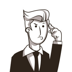 Business concept represented by businessman cartoon. Black and White colors. Draw and isolated illustration. 
