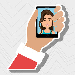 cartoon business man hand holding black smartphone with cartoon