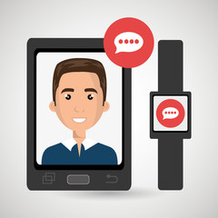 Man on the screeen of a smarthone. vector design