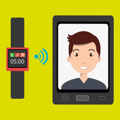 Man on the screeen of a smarthone. vector design