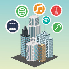 apps building smart city icon. Colorfull and flat illustration. Vector graphic