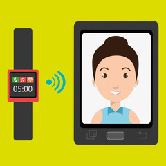 Woman on the screeen of a smarthone. vector design