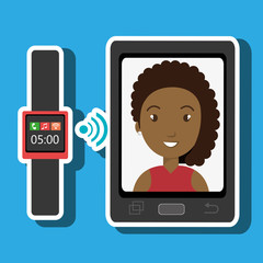 Woman on the screeen of a smarthone. vector design