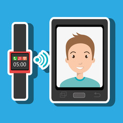 Man on the screeen of a smarthone. vector design