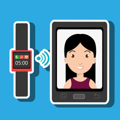 Woman on the screeen of a smarthone. vector design