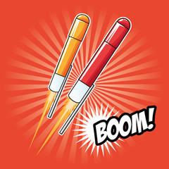 firework celebration explosion night icon. Colorfull illustration red striped background. Vector graphic