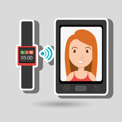 Woman on the screeen of a smarthone. vector design