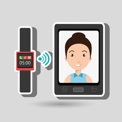 Woman on the screeen of a smarthone. vector design