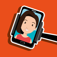 Woman on the screeen of a smarthone. vector design