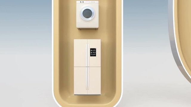 Smart appliances in word IoT. Internet of Things concept for consumer products. 3D rendering animation.