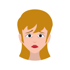 woman girl face sad eyes expression cartoon icon. Isolated and flat illustration. Vector graphic