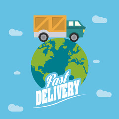 Delivery and Shipping concept represented by truck and planet icon. Colorfull and flat illustration.