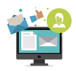 Email concept represented by envelope and computer icon. Colorfull and flat illustration.