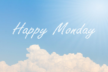 Naklejka na ściany i meble Blue sky background with Happy Monday clouds word