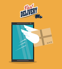 Fast Delivery and Shipping concept represented by package and smartphone icon. Colorfull and flat illustration.
