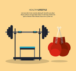 Healthy lifestyle and Fitness concept represented by weight and boxing gloves  icon. Colorfull and flat illustration.