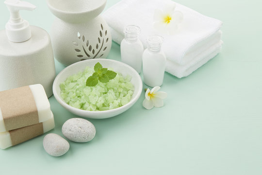 beautiful composition of spa treatment setting concept on light