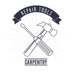 Hammer screwdriver tool icon. Repair construction concept. Isolated illustration. Vector graphic