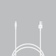 Wire Cable white smart phone  charger usb data  flat design, top