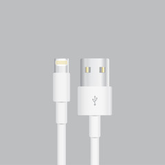 Wire Cable white smart phone  charger usb data  flat design, top