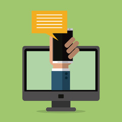 Bubble smartphone hand computer email message mail icon. Flat and Colorfull illustration. Vector graphic