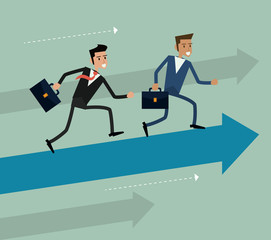 Obraz premium Businessman running arrow growth man male suitcase business icon. Colorfull and flat illustration. Vector graphic