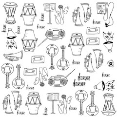 Music tool doodles set hand draw