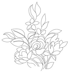 Monochrome bouquet of hand drawn flowers. Vector illustration.