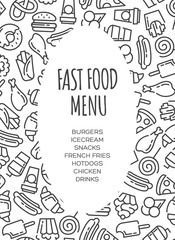 Fast food menu. Set of cartoon vector background.