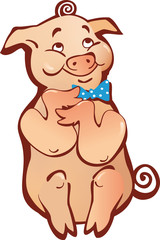 sitting happy cartoon pig simple