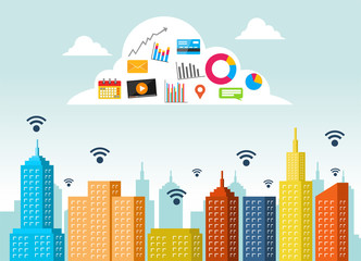 Obraz premium Cloud service concept. Cloud computing technology. Internet of things cloud with apps.
