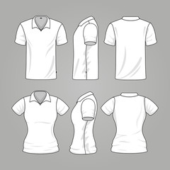 Blank white mens and womens t-shirt outline vector template