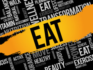 EAT word cloud collage, health concept background