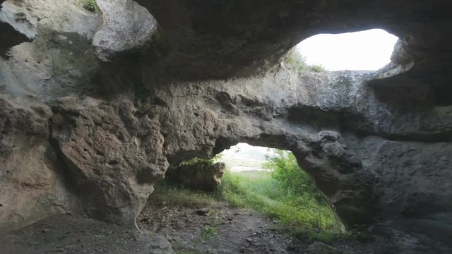 Cave city Eski-Kermen medieval fortress town in peninsula of Crimea.