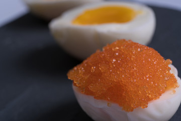 Close up on Swedish caviar and eggs